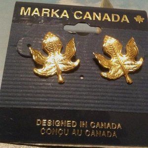 Marka Canada Gold Tone Maple Leaf Post Earrings